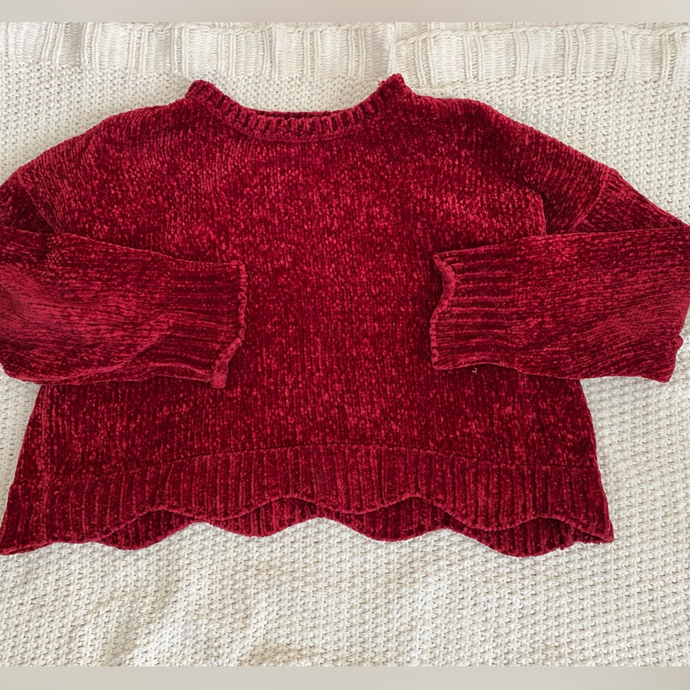 Zara Red Chenille Cropped Sweater